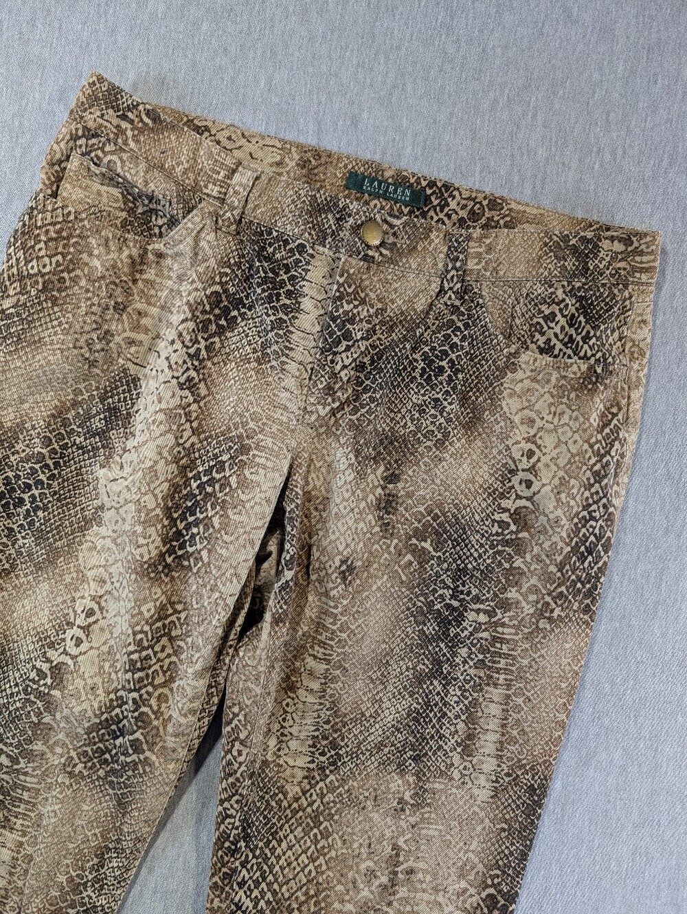 Lauren Ralph Lauren Snakeskin Stretch Pants Women's 6 Brown Ankle Zip